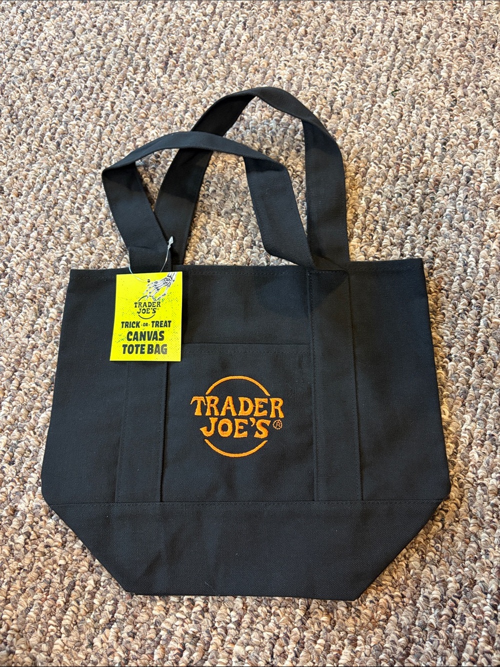 Trader Joe’s Black Mini Canvas Tote Bag with Orange Logo